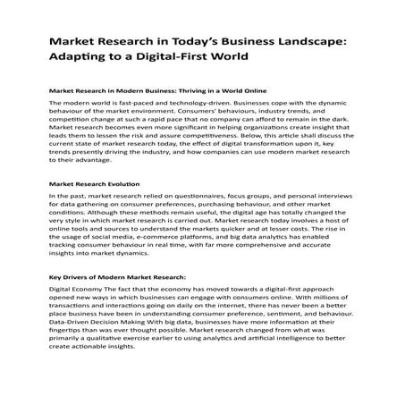 Market Research in Today’s Business Landscape: