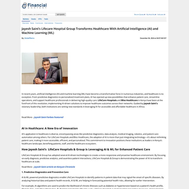 Healthcare in East Africa redefined by Jayesh Saini’s vision. | PDF