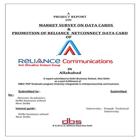 Market survey on data cards and promotion of reliance net connect data card w...