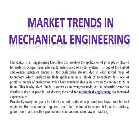 Market trends in mechanical engineering