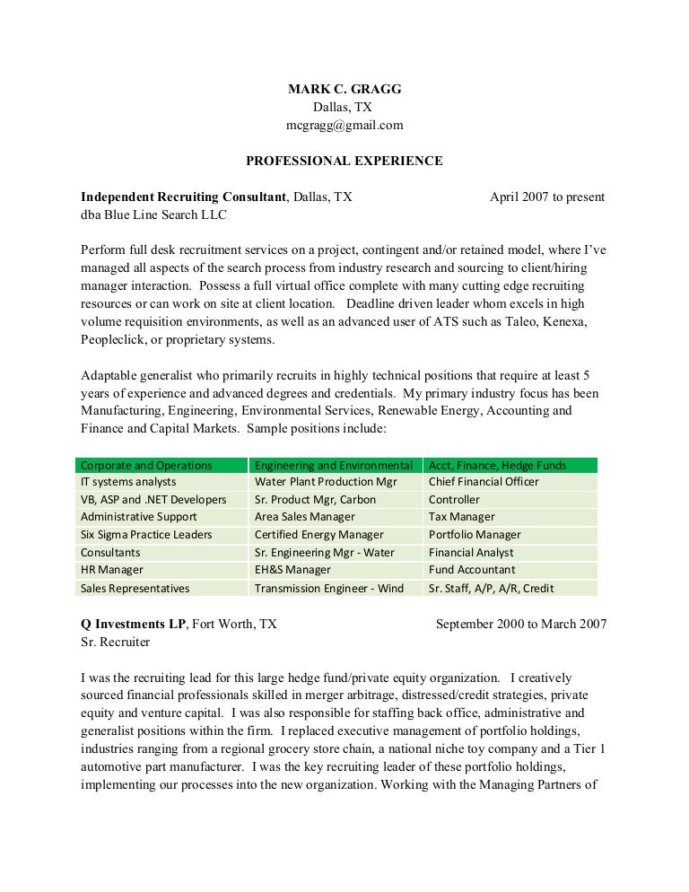 mark gragg linkedin contract recruiter resume recruiting resume examples