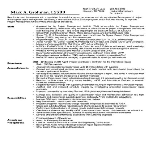 Mark Grohman Resume with Recommendation