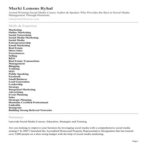 Marki Lemons Ryhal 2014 Linkedin Profile