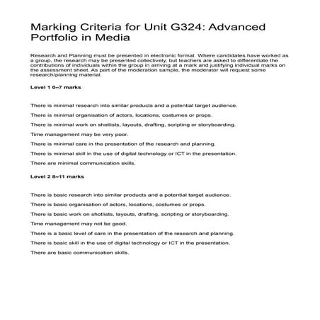 Marking Criteria For Music Video