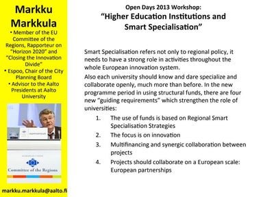 Markku Markkula HEI & SS Open Days 9 Oct 2013