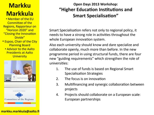 Markku Markkula HEI & SS Open Days 9 Oct 2013
