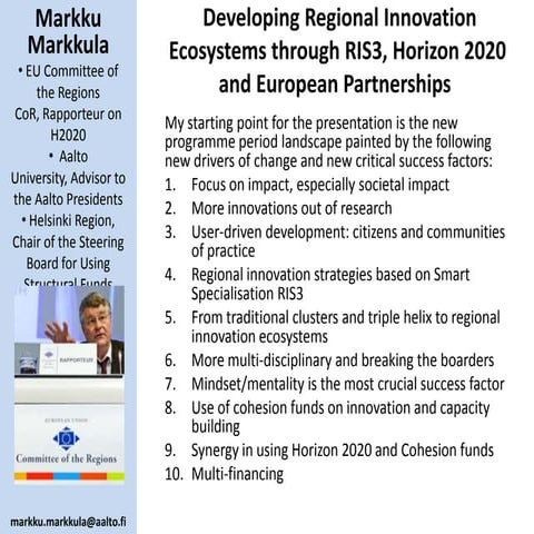 Developing Regional Innovation Ecosystems through RIS3, Horizon 2020 and Euro...
