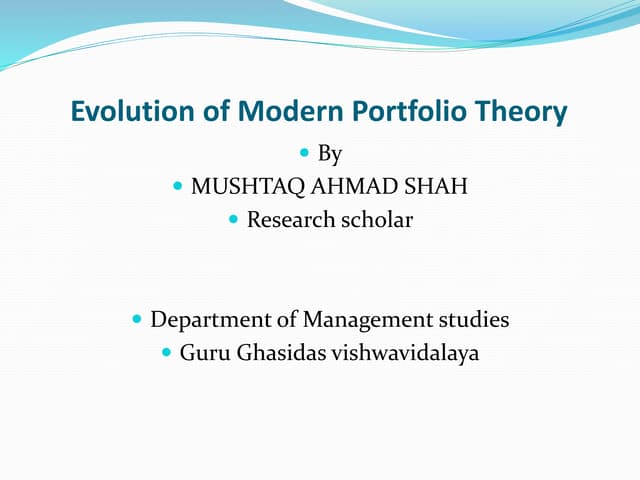 Modern Portfolio Theory