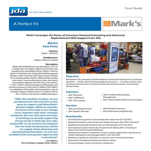Mark’s Leverages the Power of Consumer Demand Forecasting and Advanced Replenishment With Support From JDA