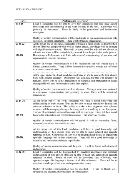 WJEC - A2 Film Studies FM4 mark scheme & guidance | PDF | Education