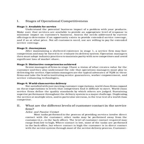 I.	Stages of Operational Competitiveness the different levels of customer con...