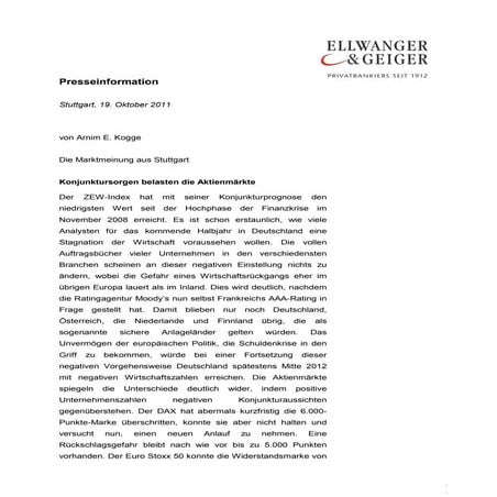 DIE MARKTMEINUNG AUS STUTTGART - Konjunktursorgen belasten die Aktienmärkte