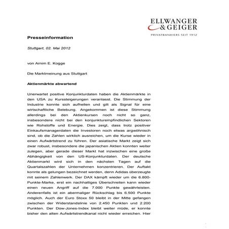 DIE MARKTMEINUNG AUS STUTTGART: Aktienmärkte abwartend