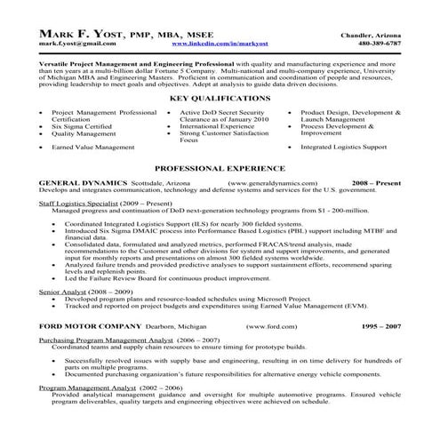 Mark Yost Resume For Upload
