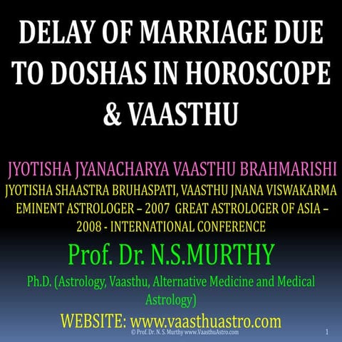 Delay of Marriage due to Doshas in Horoscope and Vaasthu