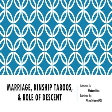 Marriage, kinship taboos, &amp; role of descent