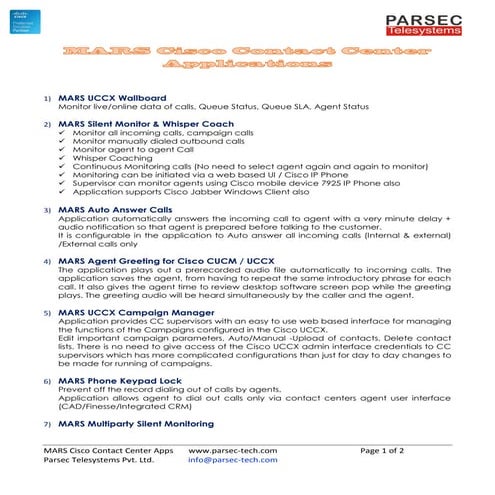 Mars Cisco Contact Center Applications