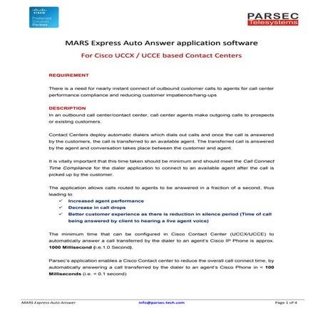 MARS Express Auto Answer Calls for Cisco Call Manager