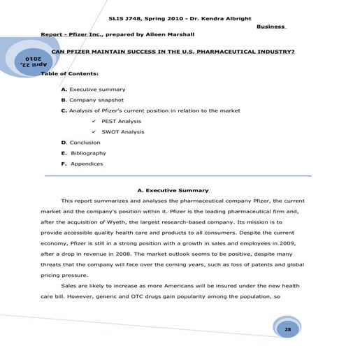 Business Report on Pfizer