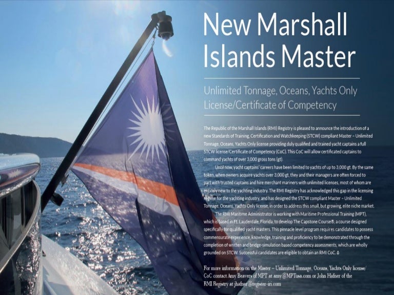 The Marshall Islands' STCW Unlimited MasterYacht License