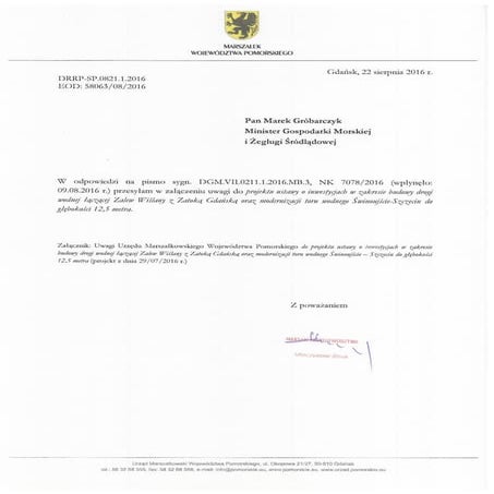 Głos marszałka województwa pomorskiego ws. przekopu