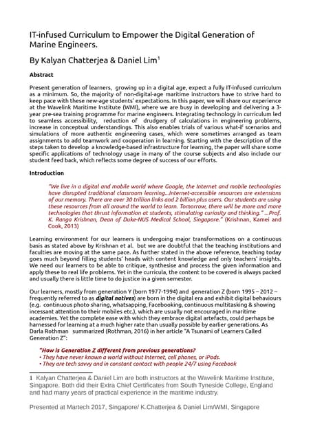 Developing a Pre-Sea Curriculum for the Digital Generation of Marine Engineers