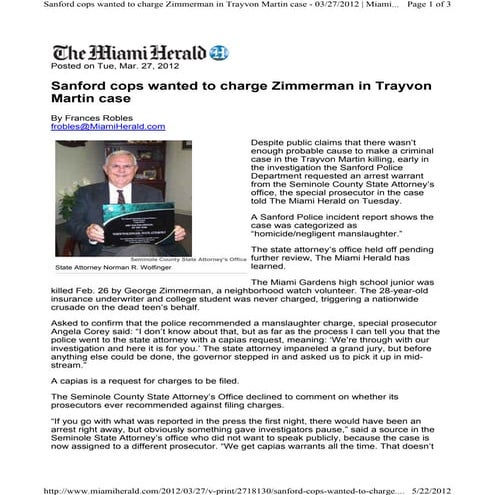 TRAYVON MARTIN (Sanford Police Officers Wanted To Arrest Shooter George Zimme...