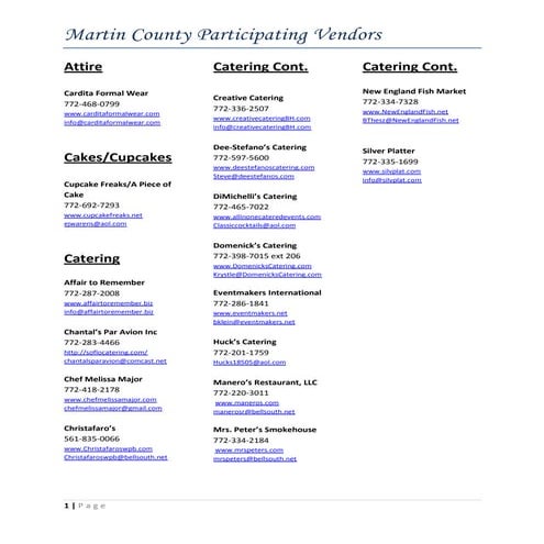 Martin County Approved Vendors LIst