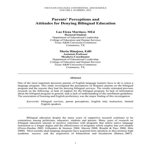 Parents' Perceptions and Attitudes for Denying Blingual Education by Dr. Mari...