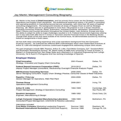 Chief Innovation - Jay Martin - Full Consulting Biography 2021