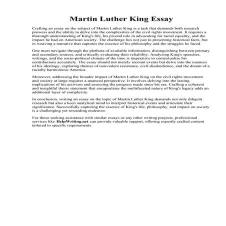 Martin Luther King Essay. Martin Luther King Essays