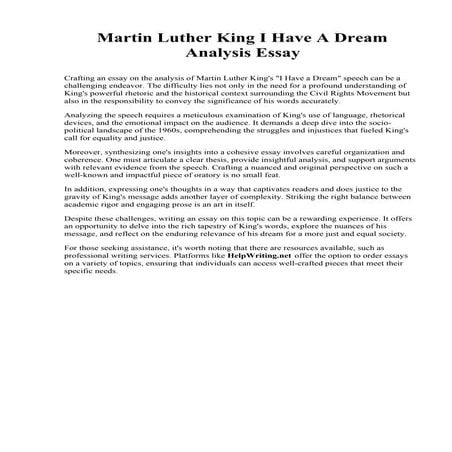 I Have A Dream Analysis Martin Luther King I Have A Dream Analysis Essay.pdf