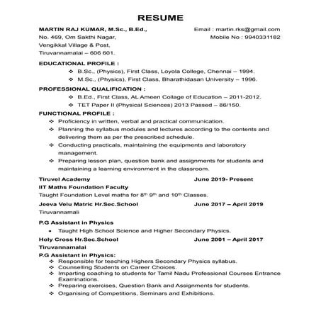 MARTIN RAJ KUMAR Resume 