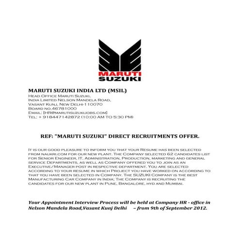 Maruti suzuki official interview letter