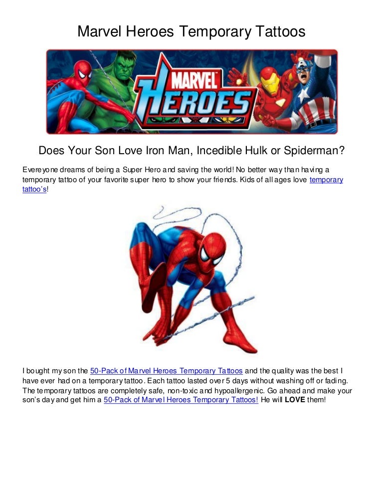 Marvel Heroes Temporary Tattoos Iron Man, Spiderman