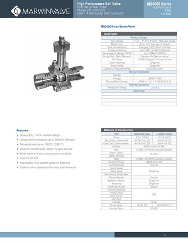 Marwin Valve MS3000 Series High Performance Ball Valve