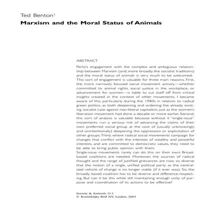 Marxism and the moral status of animals   ted benton