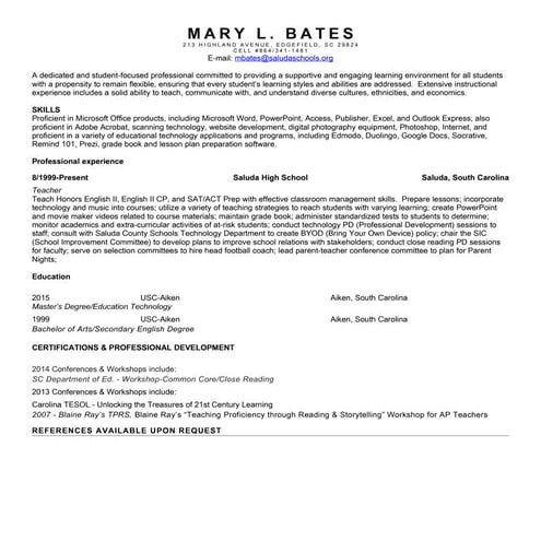 Mary L. Bates Resume