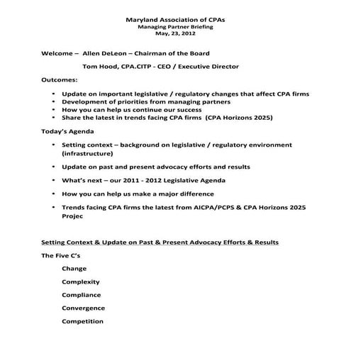 Maryland Major Firms Group meeting - May 2012