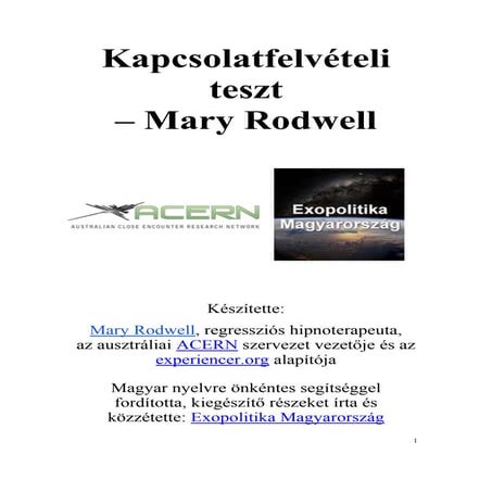 Kapcsolatfelvételi teszt - Mary Rodwell