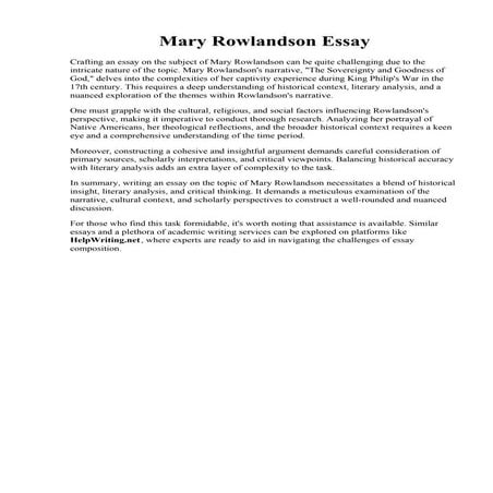 Mary Rowlandson Essay