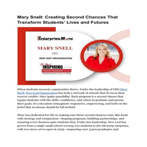 Mary Snell_ Creating Second Chances That Transform Students’ Lives and ...