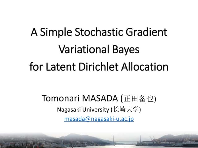 A Simple Stochastic Gradient Variational Bayes for Latent Dirichlet Allocation
