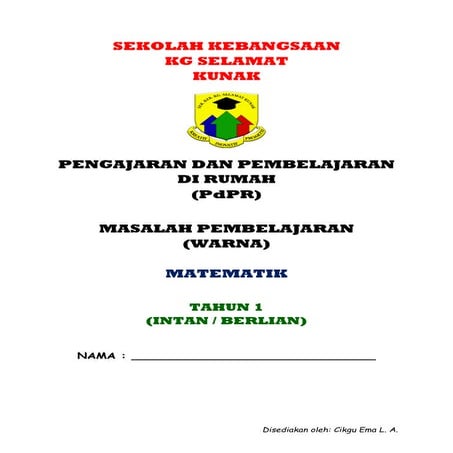 Masalah pembelajaran matematik tahun 1 (warna)