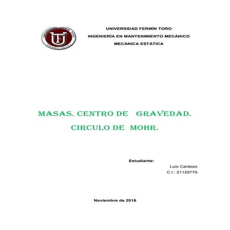Masas. centro de   gravedad. circulo de  mohr