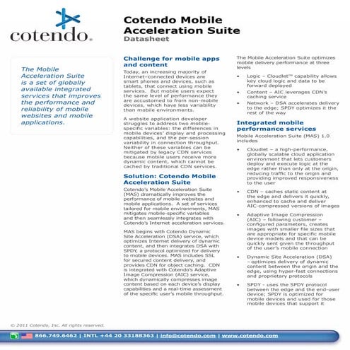 Cotendo Mobile Acceleration Suite