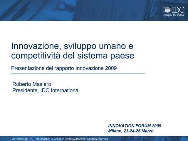 Roberto Masiero - Presentazione del Rapporto Annuale del Forum dell'Innovazio...