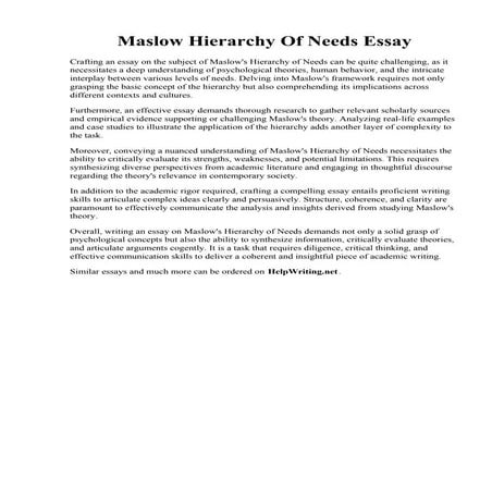 Maslow Hierarchy Of Needs Essay. MaslowsHierarchyOfNeeds  Maslows hierarchy o...