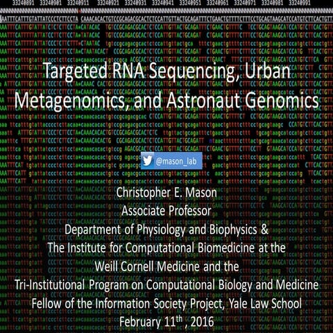 Targeted RNA Sequencing, Urban Metagenomics, and Astronaut Genomics