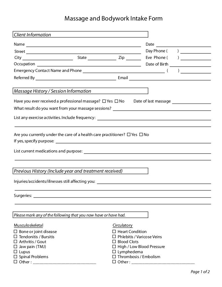 medical intake form template